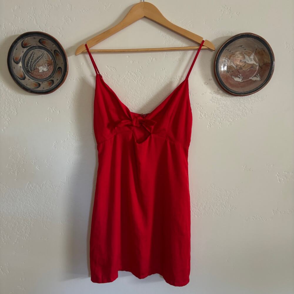 Urban Outfitters Spaghetti Strap Tie-Front Red Mini Slip Dress